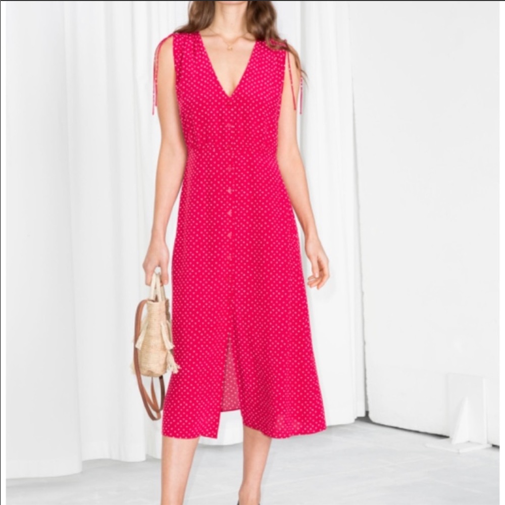 & Other Stories - Red Polka Dot Midi Dress